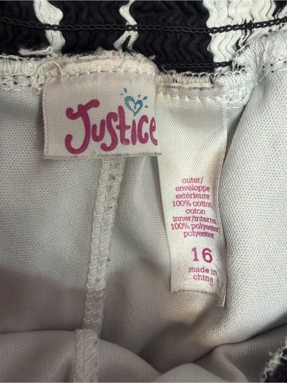 Justice Girls Size 16 Black White Pink Animal Print Skort Sequin Trim Cotton
